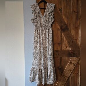 Express Black and White Ruffle Maxi Dress